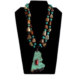 Turq. Necklace Chunky Beads Large Real Turquoise pendant.